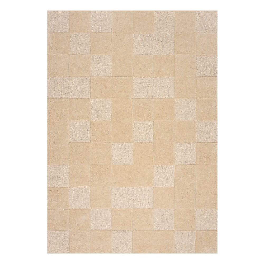 Bézs gyapjú szőnyeg 170x120 cm Checkerboard - Flair Rugs