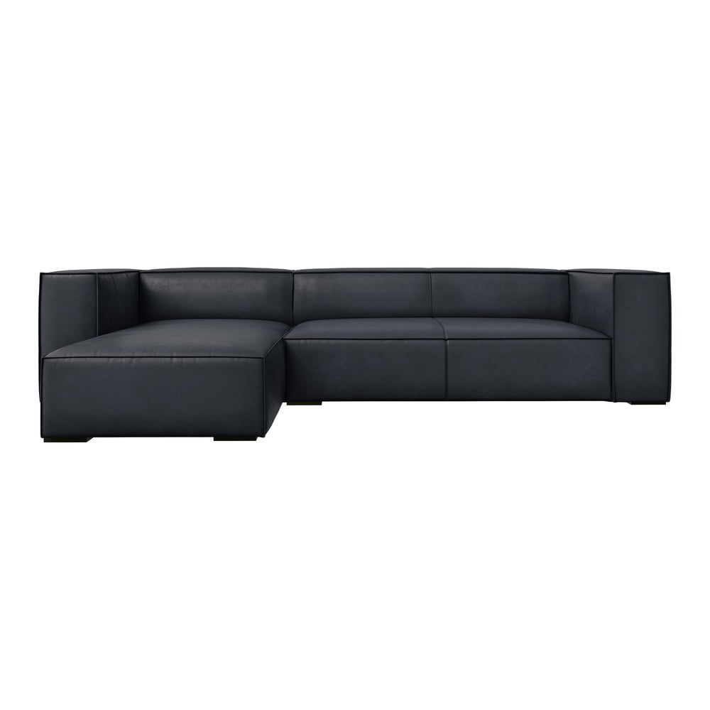 Fekete bőr sarokkanapé (bal oldali) Madame – Windsor & Co Sofas