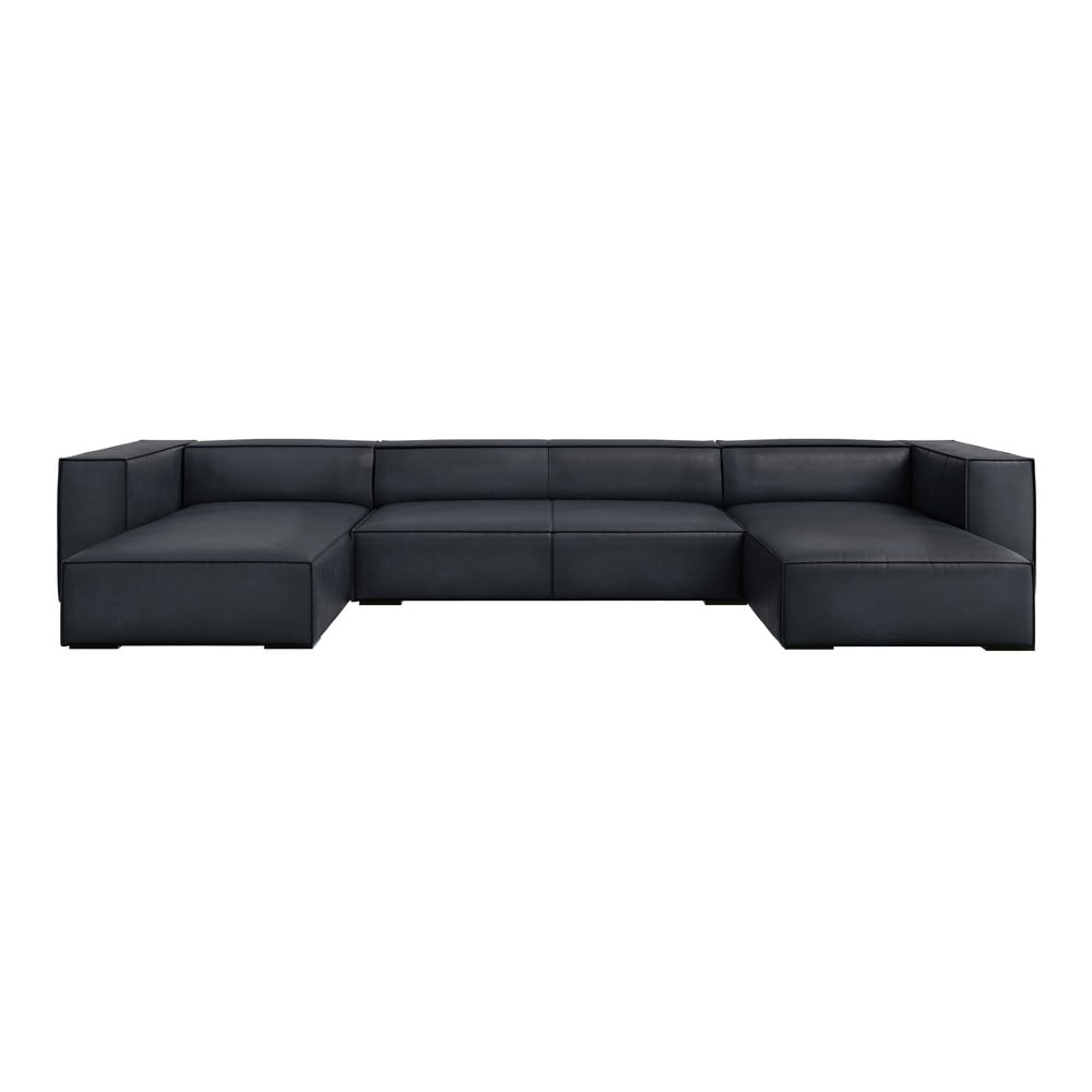 Fekete bőr sarokkanapé ("U" alakú) Madame – Windsor & Co Sofas