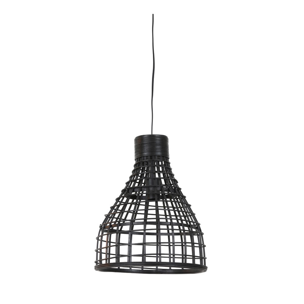 Fekete mennyezeti lámpa rattan búrával ø 34 cm Puerto – Light & Living