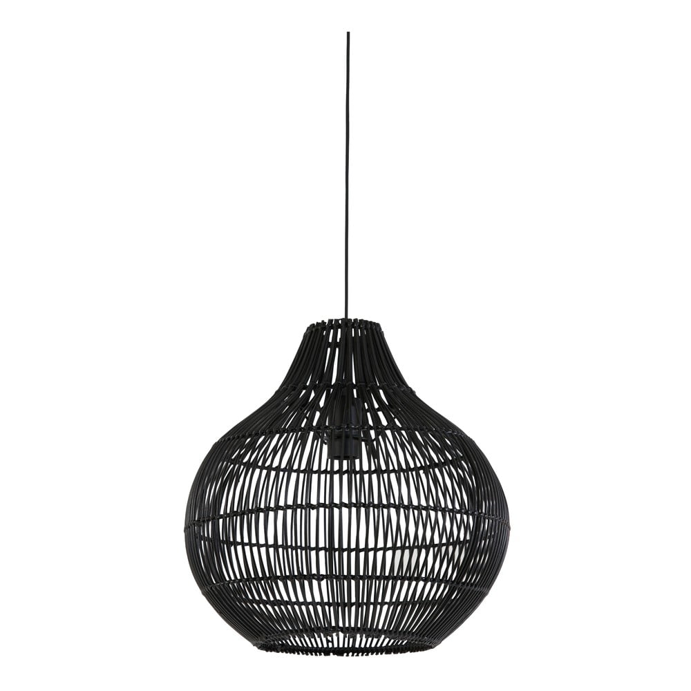 Fekete mennyezeti lámpa rattan búrával ø 40 cm Pacino – Light & Living