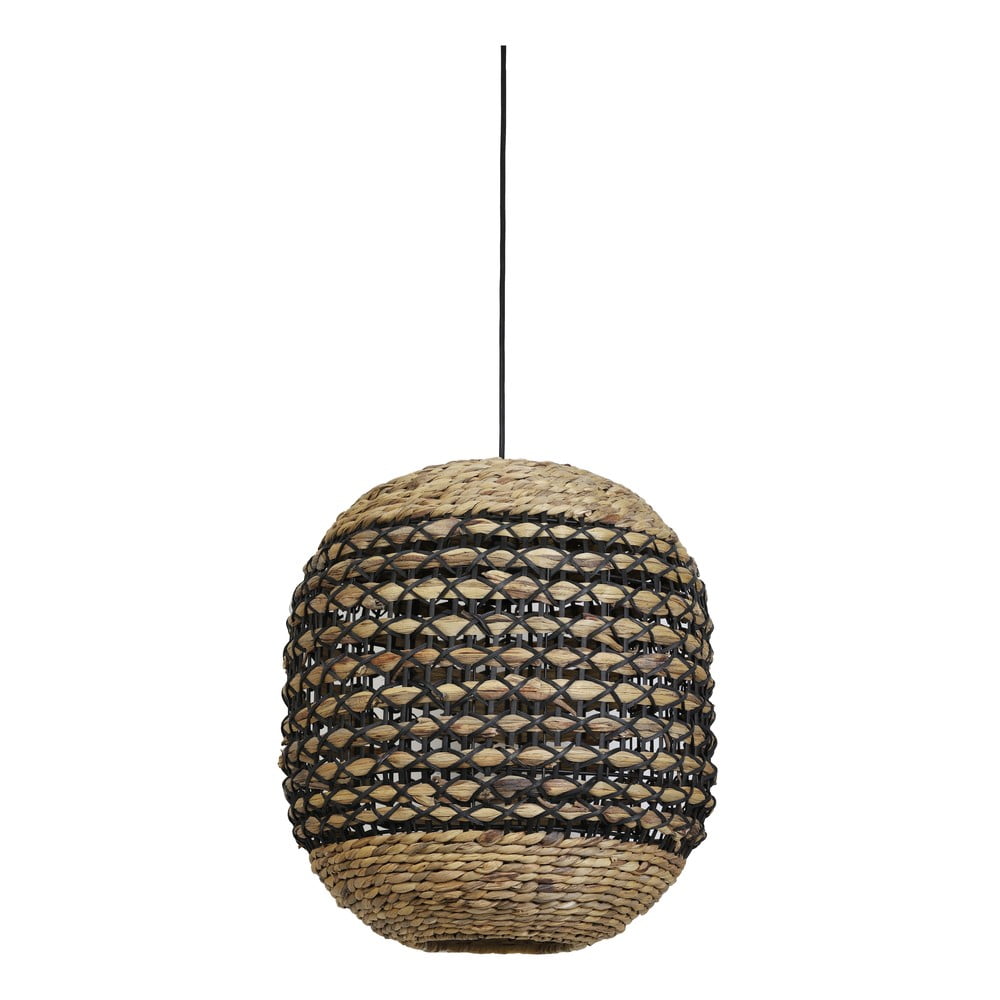 Fekete-natúr színű mennyezeti lámpa rattan-tengerifű búrával ø 42 cm Tripoli – Light & Living