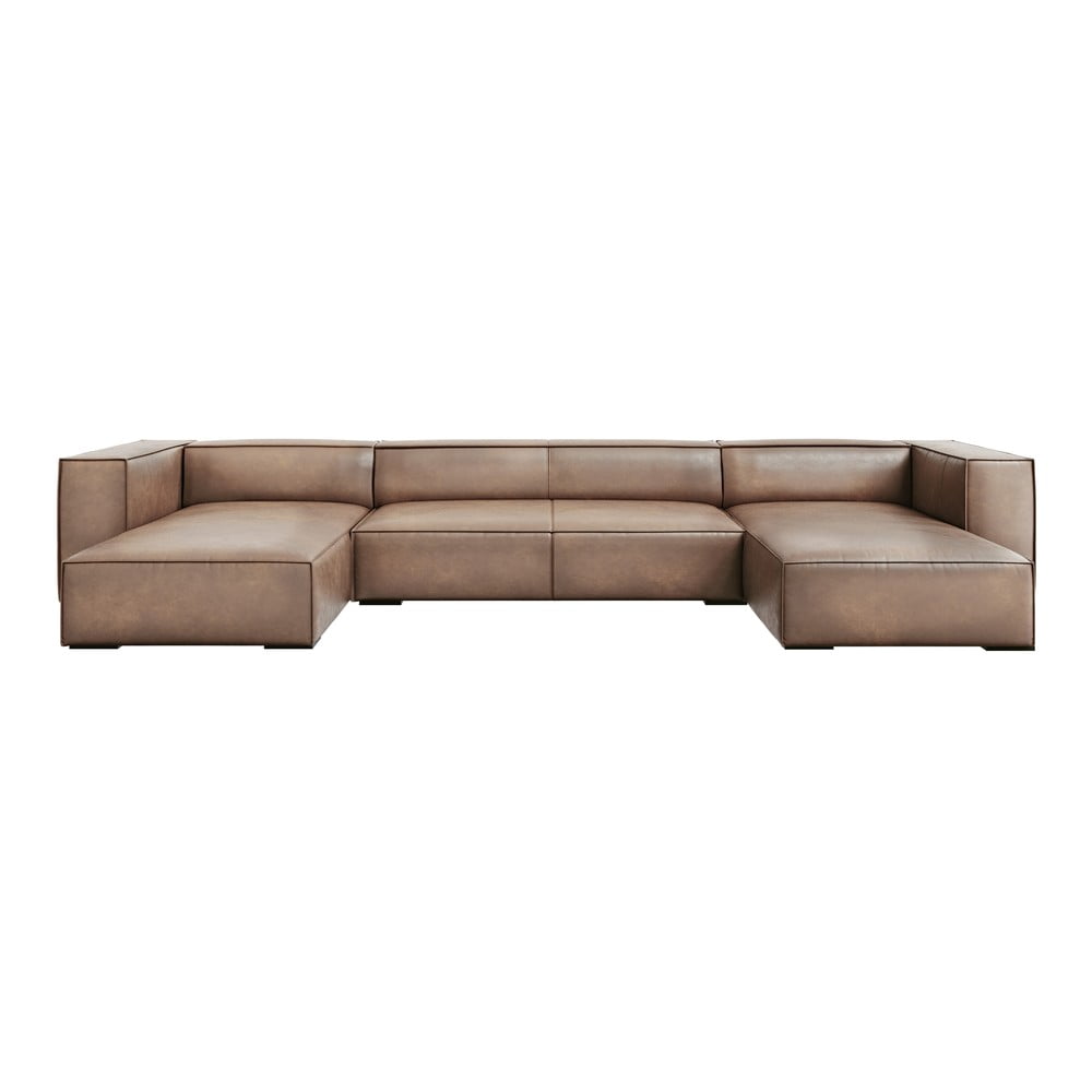 Világosbarna bőr sarokkanapé ("U" alakú) Madame – Windsor & Co Sofas