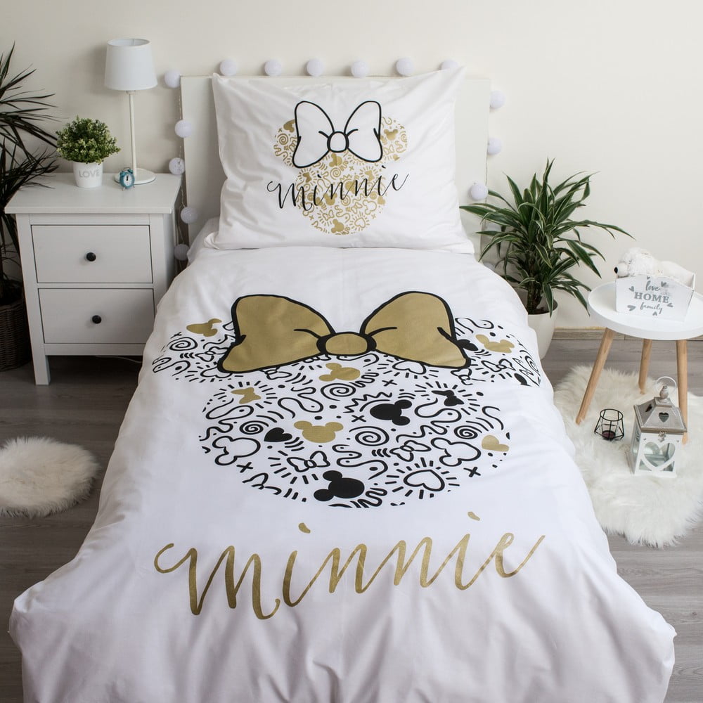 Egyszemélyes pamut gyerek ágyneműhuzat 140x200 cm Minnie Gold – Jerry Fabrics