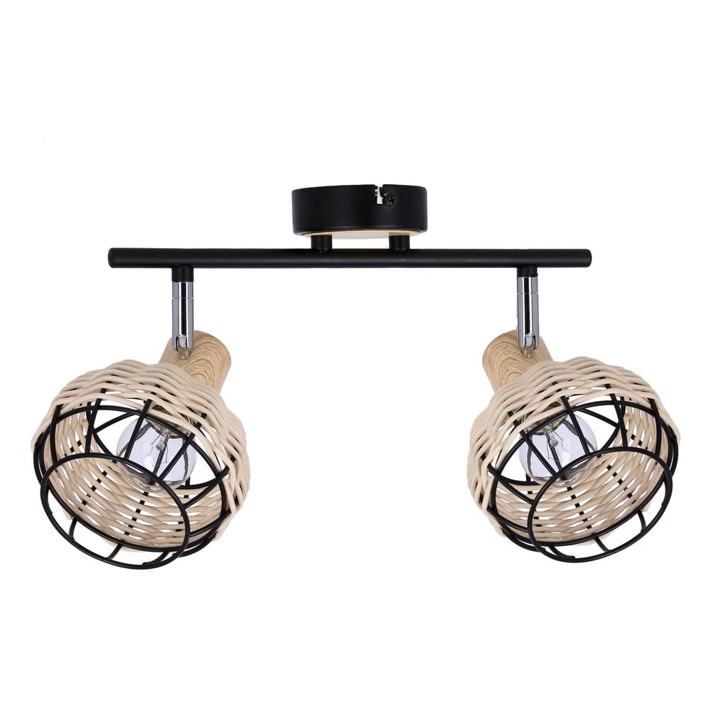 Fekete-krémszínű mennyezeti lámpa fém-rattan búrával ø 12 cm Tajga – Candellux Lighting