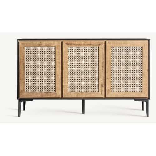 Fekete-natúr színű alacsony rattan komód 136x80 cm Montreal – Burkina