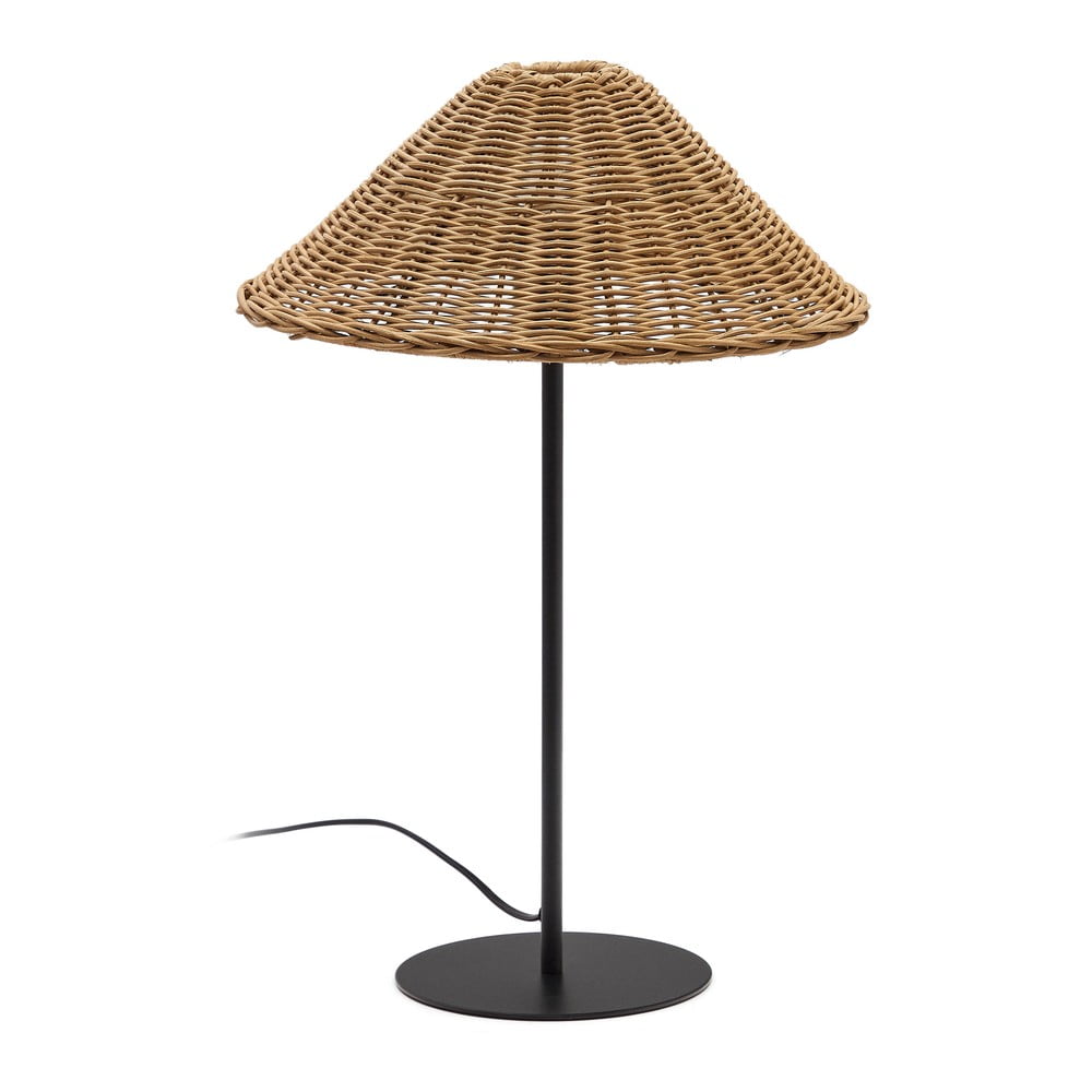 Fekete-natúr színű asztali lámpa rattan búrával (magasság 50 cm) Urania – Kave Home