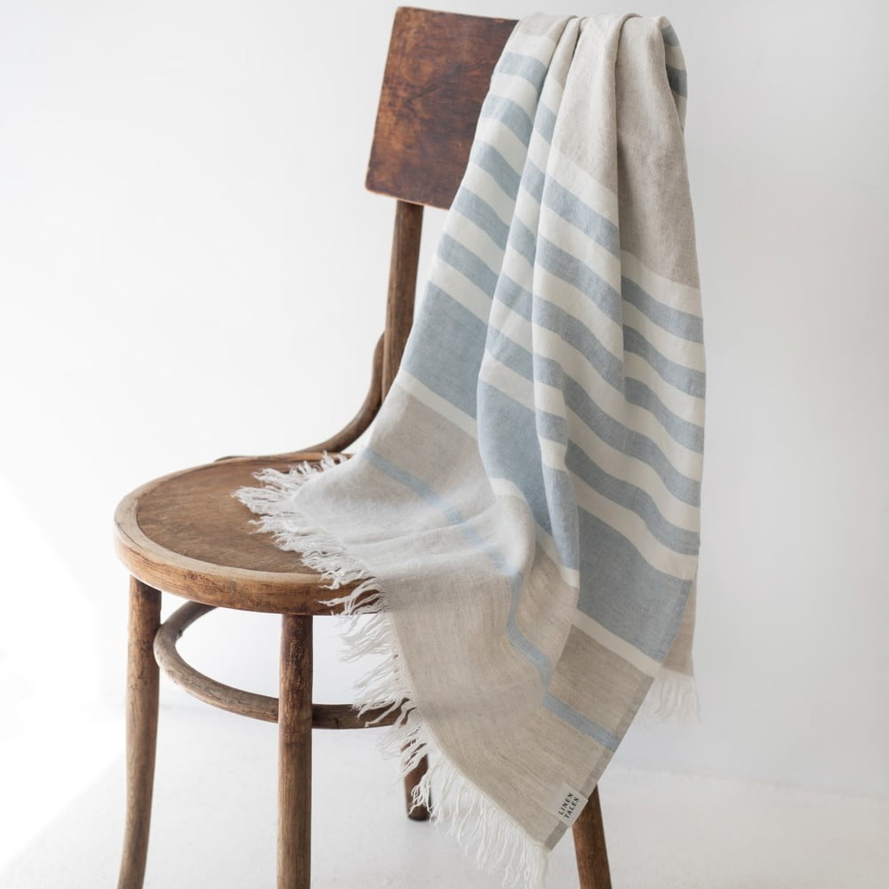 Kék len strandtörölköző 85x140 cm Allure Stripe – Linen Tales