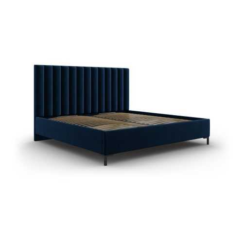 Sötétkék kárpitozott ágyneműtartós franciaágy ágyráccsal 200x200 cm Casey – Mazzini Beds