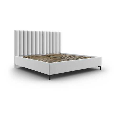 Világosszürke kárpitozott ágyneműtartós franciaágy ágyráccsal 160x200 cm Casey – Mazzini Beds