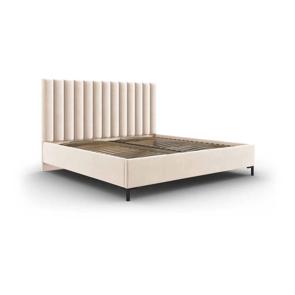 Bézs kárpitozott ágyneműtartós franciaágy ágyráccsal 160x200 cm Casey – Mazzini Beds