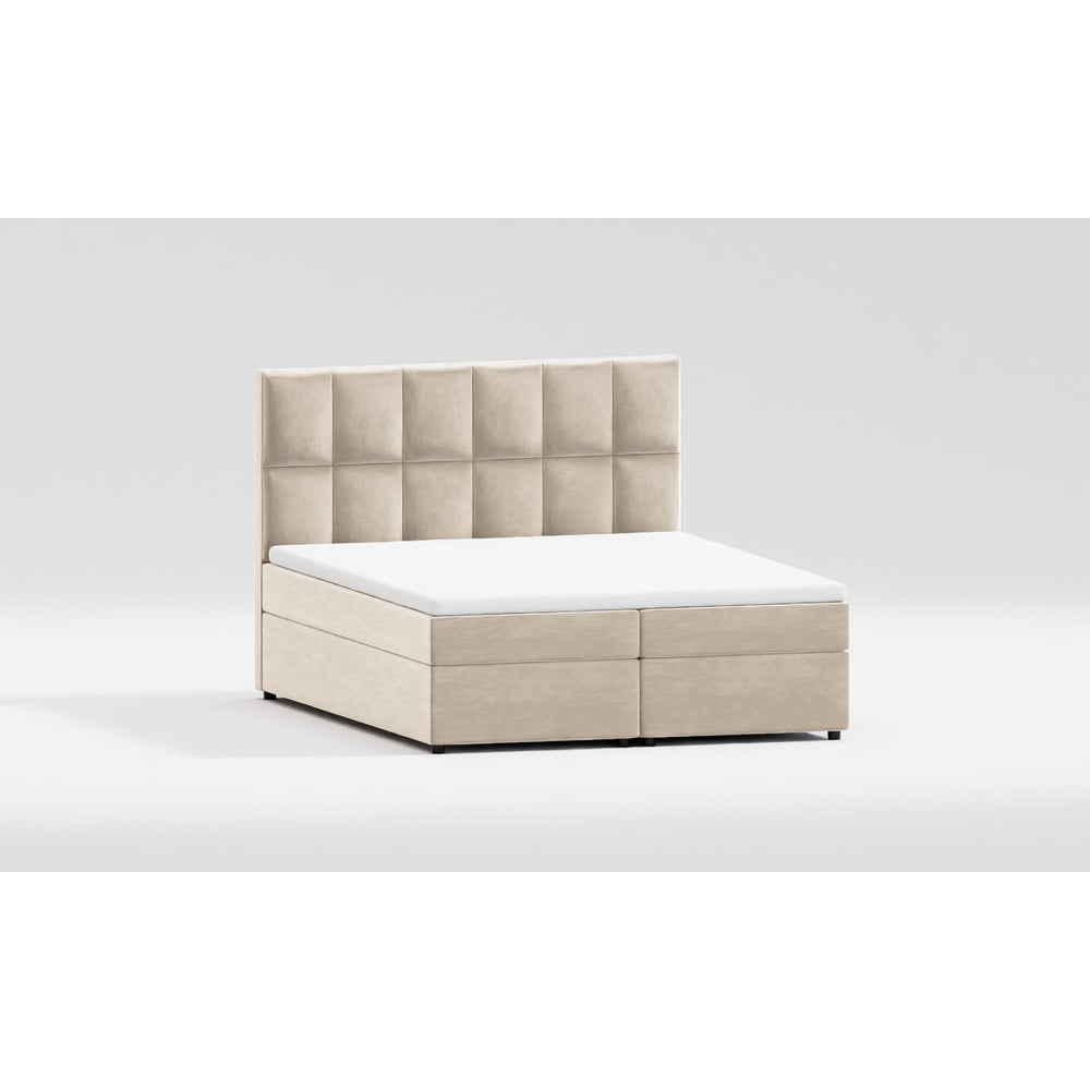 Fehér-krémszínű ágyneműtartós boxspring ágy 200x200 cm Flip – Ropez