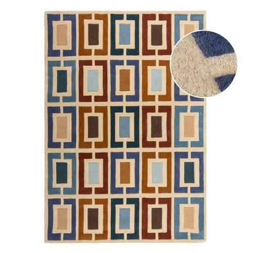 Kék-narancssárga kézi szövésű gyapjú szőnyeg 200x290 cm Retro Blocks – Flair Rugs