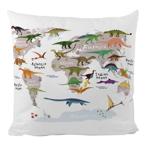 Pamut-szatén gyerek párnahuzat 45x45 cm Dino World Map – Butter Kings