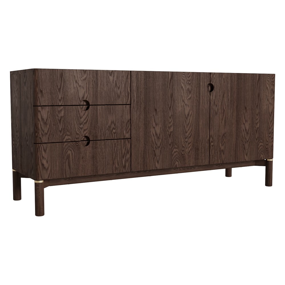 Sötétbarna alacsony komód tölgyfa dekorral 160x73 cm Arun – Unique Furniture