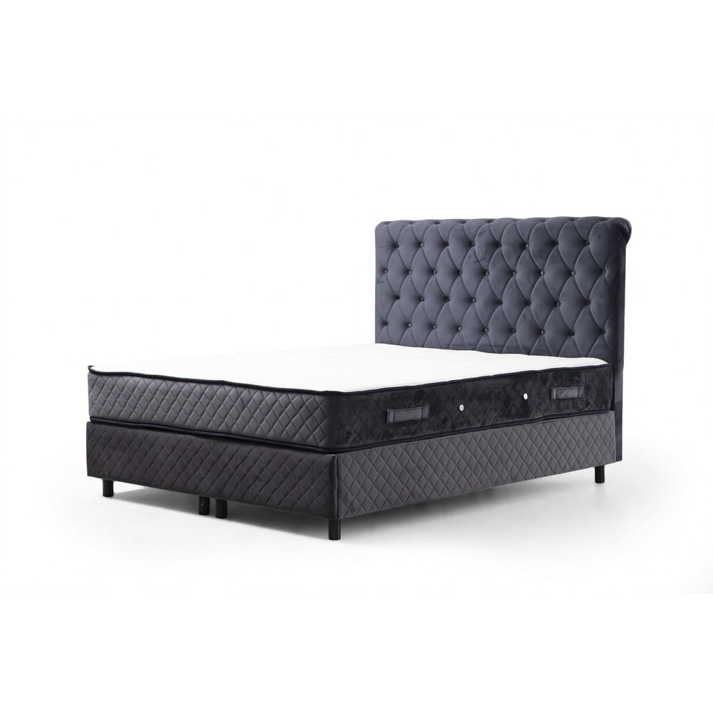 Sötétkék ágyneműtartós boxspring ágy 140x200 cm Sonata – Kalune Design