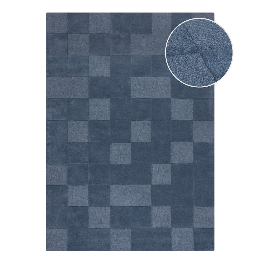 Sötétkék kézi szövésű gyapjú szőnyeg 120x170 cm Checkerboard – Flair Rugs