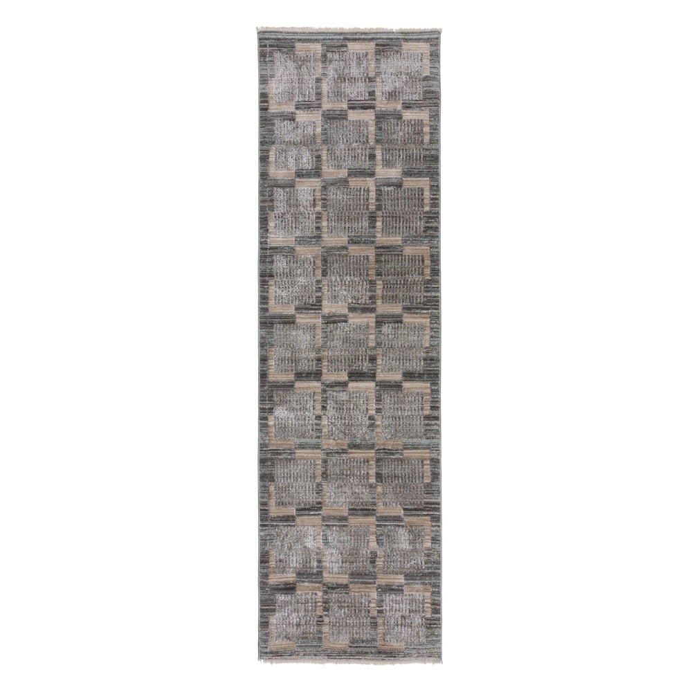 Szürke-bézs futószőnyeg 66x300 cm Evelyn Blocks – Flair Rugs