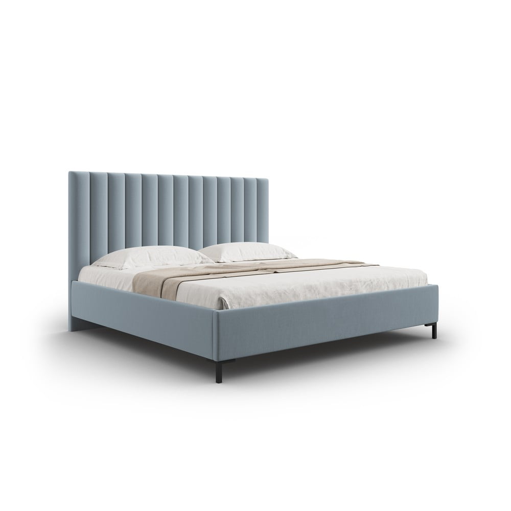 Világoskék kárpitozott ágyneműtartós franciaágy ágyráccsal 200x200 cm Casey – Mazzini Beds