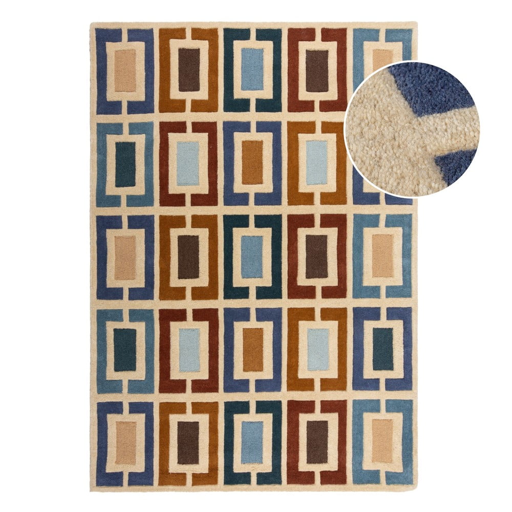 Kék-narancssárga kézi szövésű gyapjú szőnyeg 80x150 cm Retro Blocks – Flair Rugs