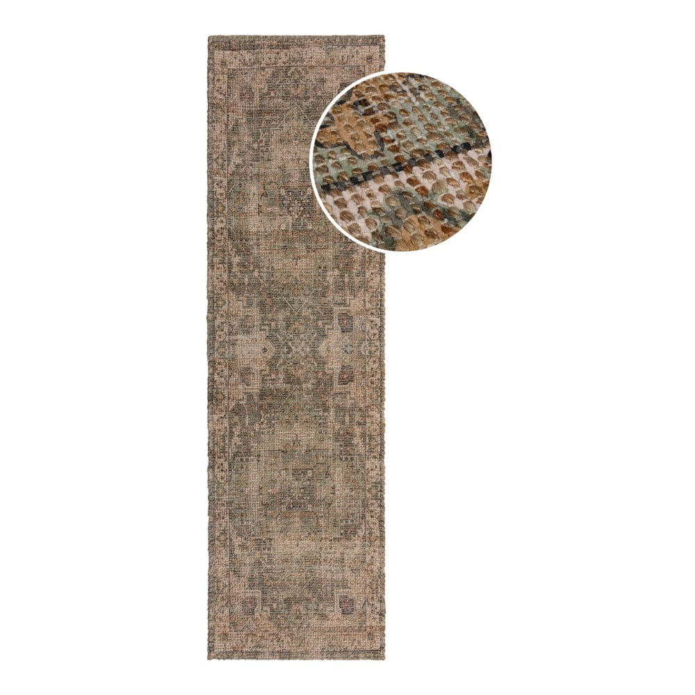 Khaki kézi szövésű jutakeverék futószőnyeg 60x230 cm Selena Jute Traditional – Flair Rugs