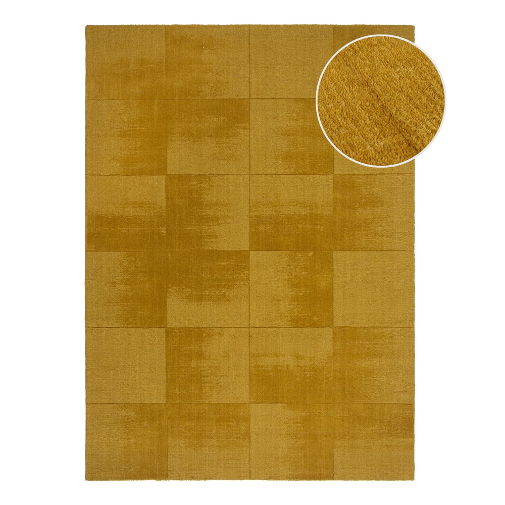 Okkersárga kézi szövésű gyapjú szőnyeg 160x230 cm Demi Check Ombre – Flair Rugs