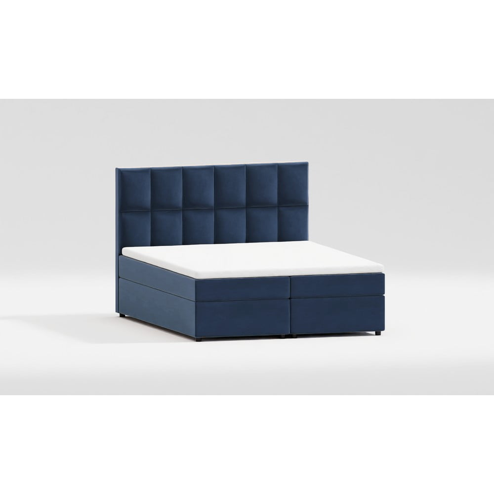 Sötétkék ágyneműtartós boxspring ágy 160x200 cm Flip – Ropez