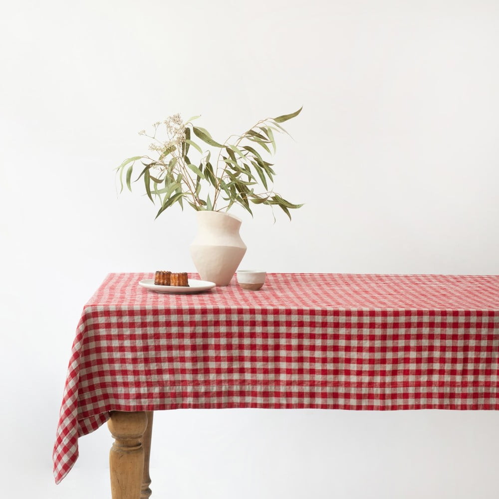 Len asztalterítő 140x250 cm Red Gingham – Linen Tales