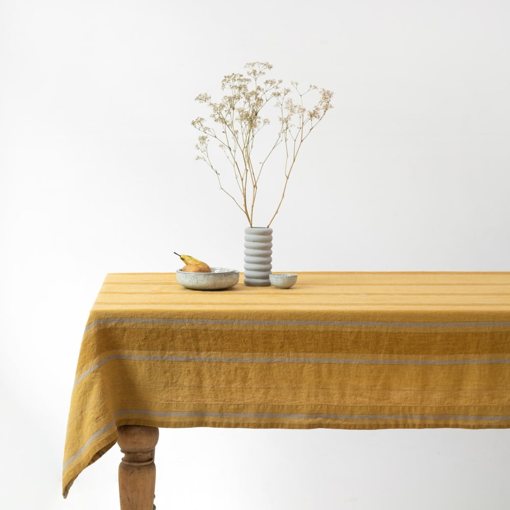 Len asztalterítő 200x200 cm Amber Bronze Stripes – Linen Tales