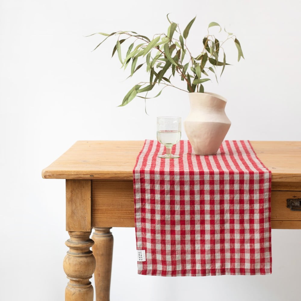 Len asztali futó 40x200 cm Red Gingham – Linen Tales