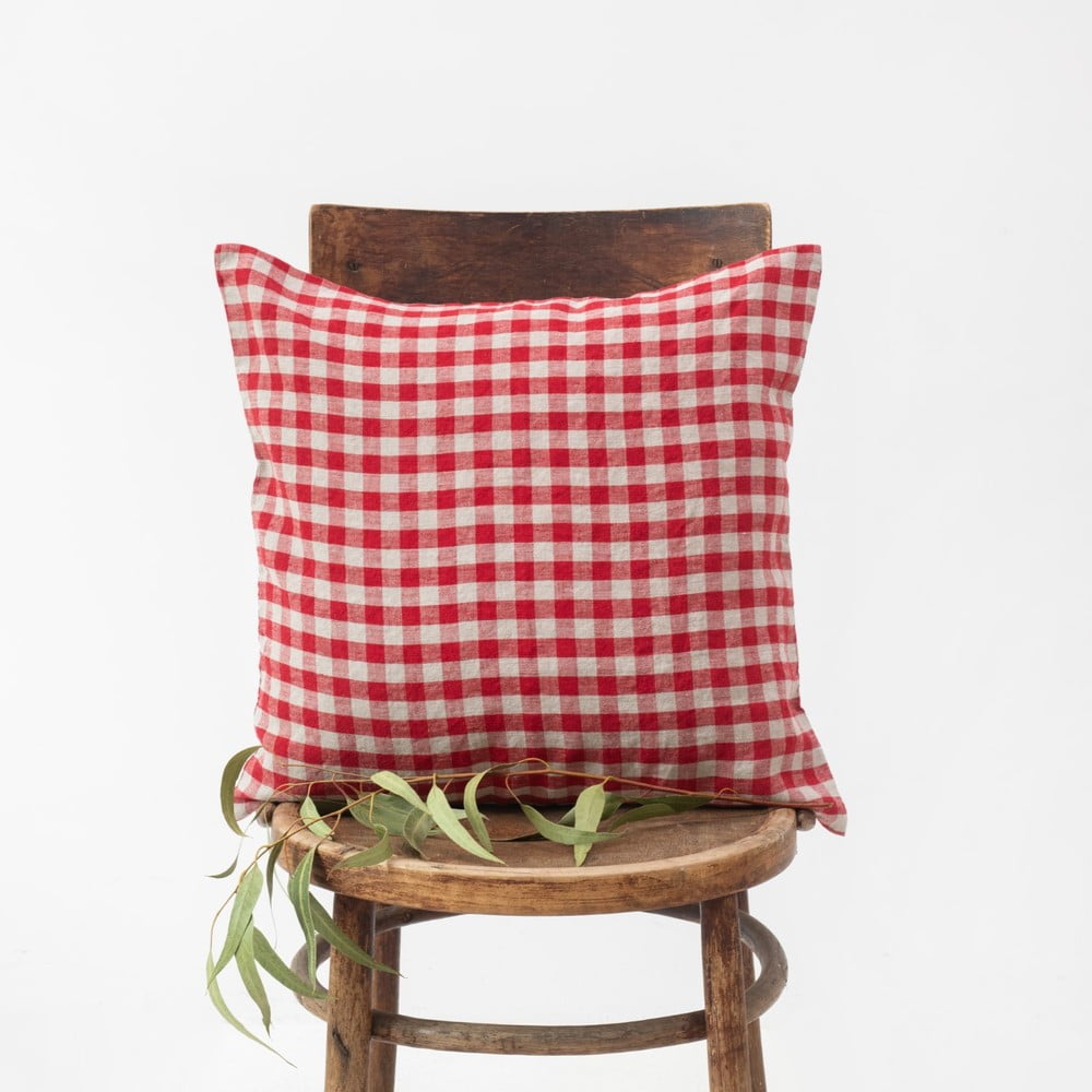 Len párnahuzat 50x50 cm Red Gingham – Linen Tales