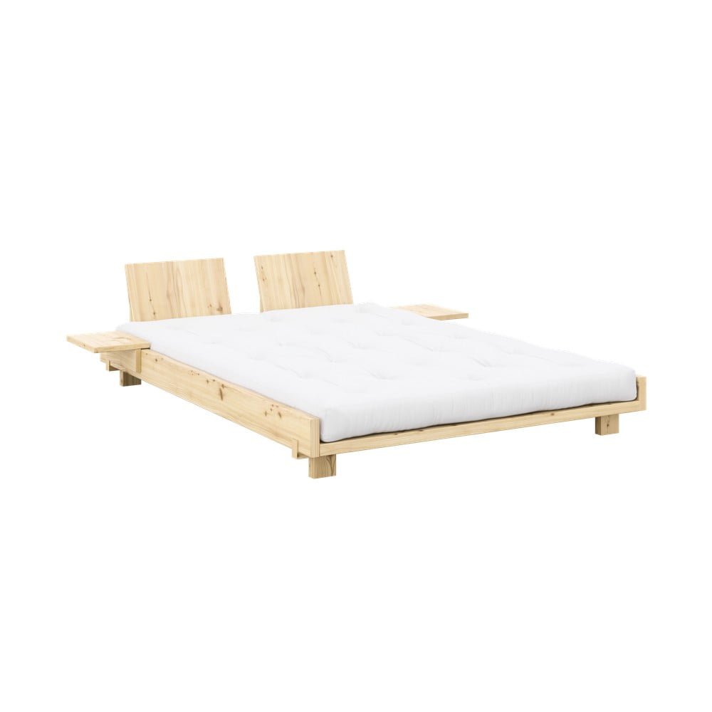 Natúr színű borovi fenyő franciaágy ágyráccsal 140x200 cm Social Bed – Karup Design