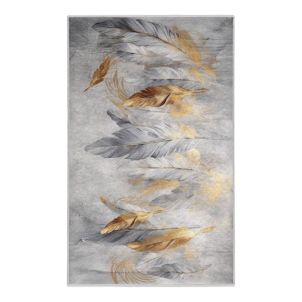 Szürke-aranyszínű mosható szőnyeg 80x150 cm Golden Feathers – Mila Home