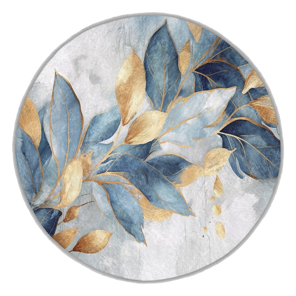 Kék-aranyszínű mosható kerek szőnyeg ø 120 cm Golden Leaves – Mila Home