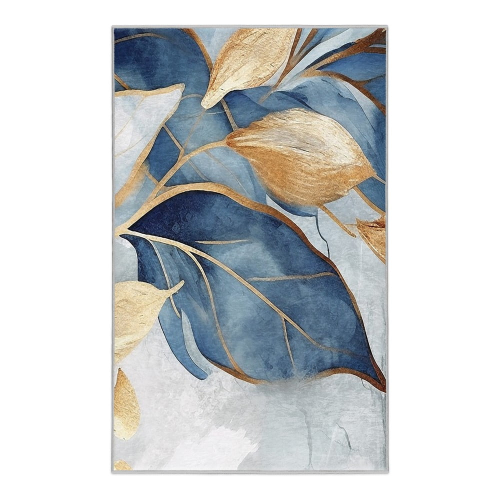 Kék-aranyszínű mosható szőnyeg 80x150 cm Golden Leaves – Mila Home